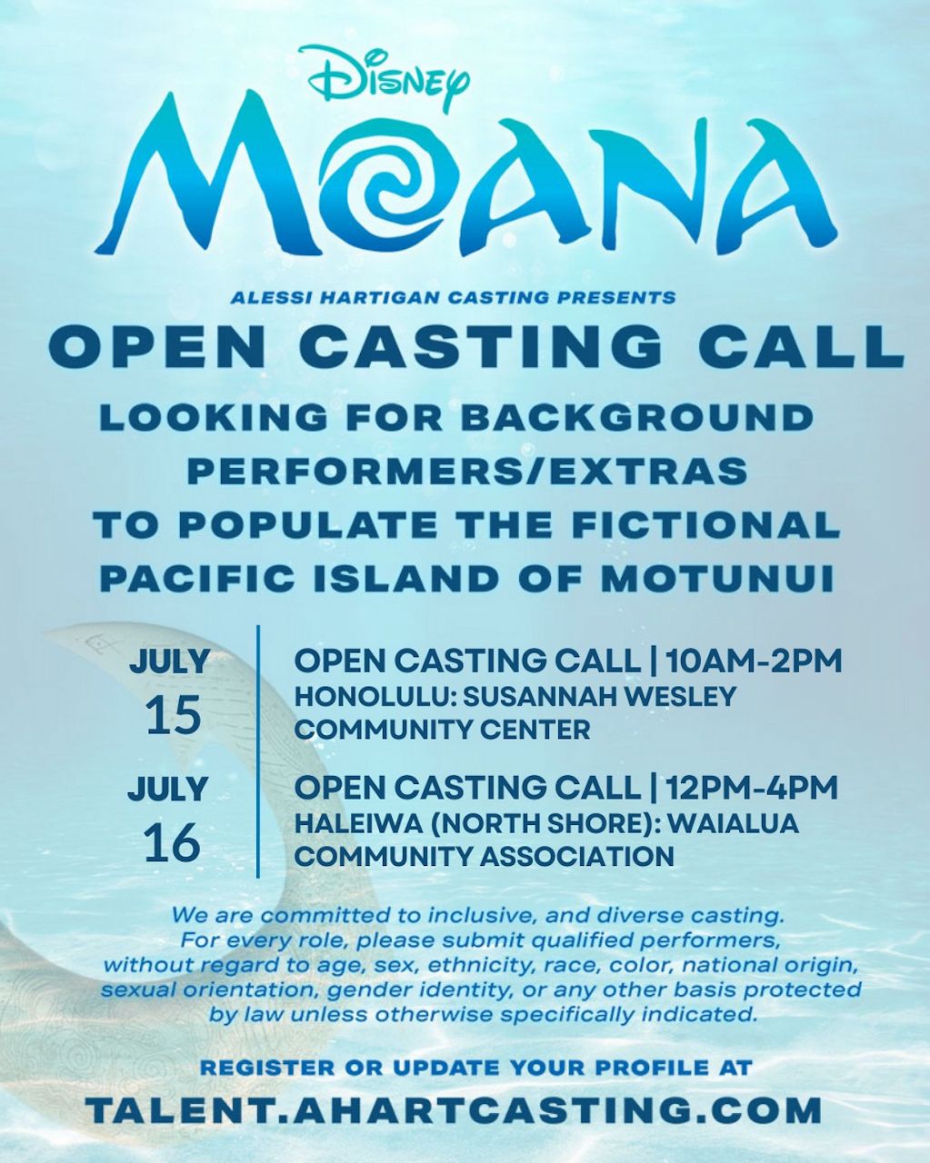 Local casting for Disney's 'Moana' liveaction feature film